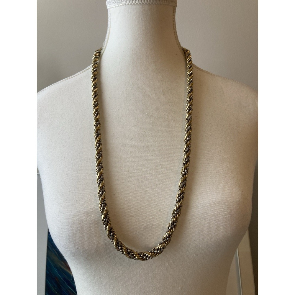 Two Tone Gold & Silver Tone Rope Chain Long Necklace Thick Chunky Classic